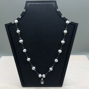 Vintage sterling silver freshwater pearls elegant necklace, artisan.